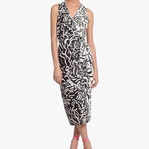 NWOT Donna Morgan Black and Ivory Print Silky Wrap Dress - 4/6